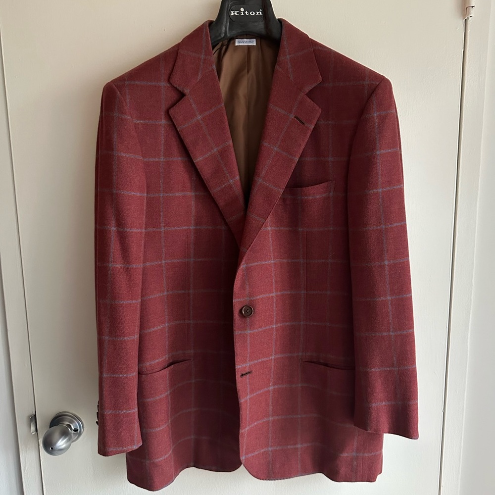 Brioni Modern Red and Blue Window Pane Wool Silk Blazer